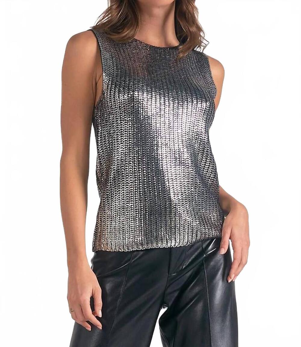 NEW ELAN metallic crew sleeveless sweater in silver